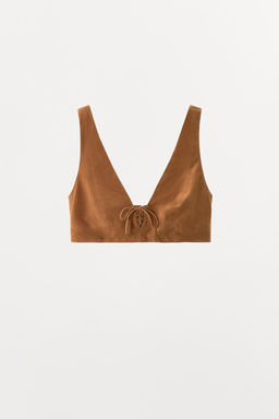 100% SUEDE LEATHER TIE TOP - Zara фото 5