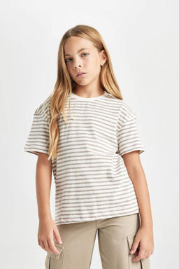 Школьная футболка Relax Fit с круглым вырезом и короткими рукавами для девочек