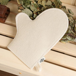 Набор для бани Белый без вышивки шапка, варежка, коврик в плёнке - Добропаровъ фото 6