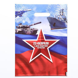 Цена за 20 шт. Пакет "Флаг Отечества", полиэтиленовый с вырубной ручкой, 30х40 см, 50 мкм