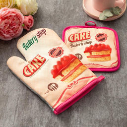 Кухонный набор Доляна Cake, прихватка 17х17 см, рукавица 26х16 см