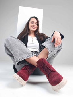 Ботинки 338.1541be. бордо замша/Байка