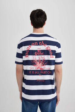 Футболка с короткими рукавами и круглым вырезом обычного кроя в полоску сзади с принтом - Defacto фото 7