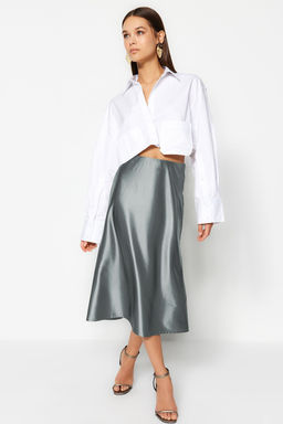 TRENDYOLMILLA Indigo Saten A Kesim/Can Form Midi Orme Etek TWOAW24ET00088