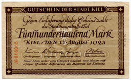 Банкнота 500000 марок 1923 года Германия  Нотгельд (Киль)