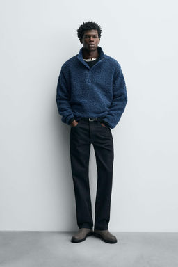 FAUX SHEEPSKIN FLEECE SWEATSHIRT