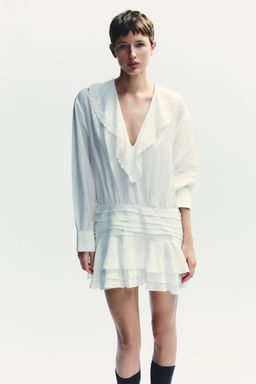 EMBROIDERED RUFFLE SHORT DRESS - Zara фото 11