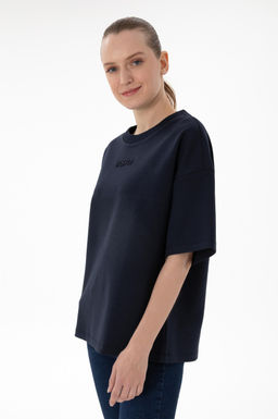 Kad_n Lacivert Oversize Bisiklet Yaka Ti__rt