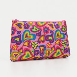 Цена за 2 шт. Косметичка-пенал на молнии, плоская, маленькая, с рисунком Яркие сердечки, розовая/разноцветная