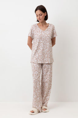 Е 20058/24/бежевый,абстрактные цветы пижама жен