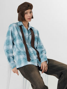 Рубашка женская голубая в клетку