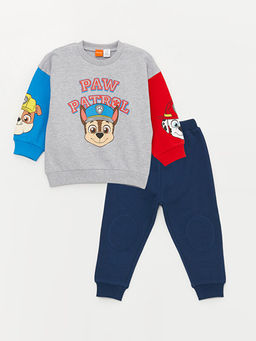 Bisiklet Yaka Paw Patrol Bask?l? Erkek Bebek Sweatshirt ve E?ofman Alt 2li