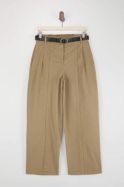 Haki Kemerli %100 Pamuk Dokuma Barrel Pantolon TWOSS26PL00126