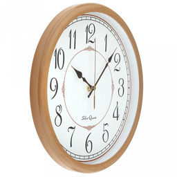 Часы настенные "Гран-маркиз" д31-33см, h5,4см, мягкий ход, циферблат белый; цифры арабские, черный; корпус пластик, бежевый "под дерево", в коробке (Китай)