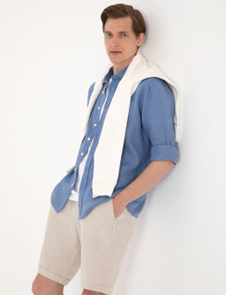 Mavi %100 Keten Regular Fit Uzunkollu G_mlek - Pierre cardin фото 3