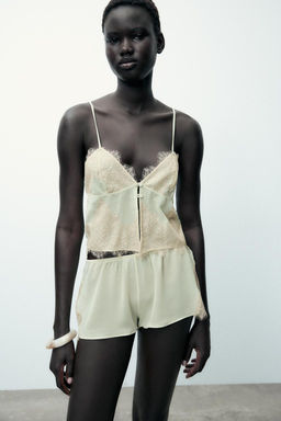 LACE-TRIMMED STRAPPY CAMISOLE TOP