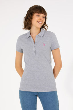 U. S. Polo Assn Женская серая меланжевая базовая футболка с воротником-поло