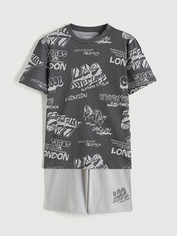 Bask?l? Erkek ?ocuk ?ortlu Pijama Tak?m?