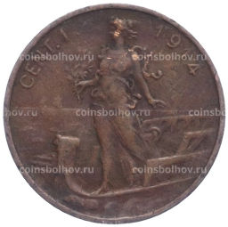 Монета 1 чентезимо 1914 года Италия