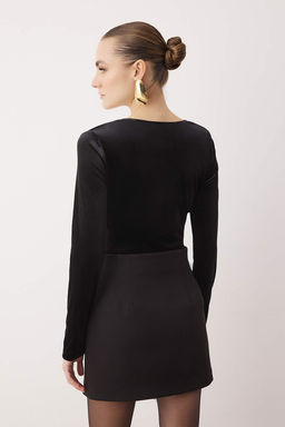 Siyah Kare Yaka Orme Kadife Alttan C?tc?tl? Body TPRAW26BD00009 - Trendyolmilla фото 4