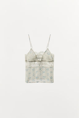 TOP ESTAMPADO FLORES ENCAJE / Crudo / Azul - Zara фото 6