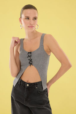 Antrasit Premium Iplik / Ozel Iplik Kurdeleli Triko Ince Bluz TWOSS25BZ00332 - Trendyolmilla фото 3