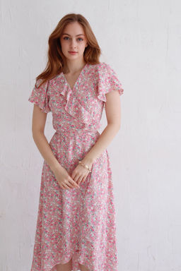 12302 Платье с запахом бело-розовое в цветочек - Martichelli фото 5