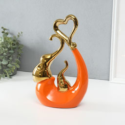 Фигурка керамика Слоники с сердцем. Абстракция, оранжевый с золотом, 7?18.5?25.5 см