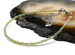 Браслет из циркона шарик граненый 2мм цвет оливковый, 19см