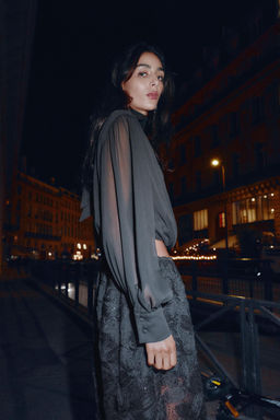 DRAPED BALLOON SEMI-SHEER TOP - Zara фото 5