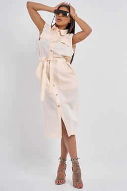 Платье-сафари прямого силуэта молочный