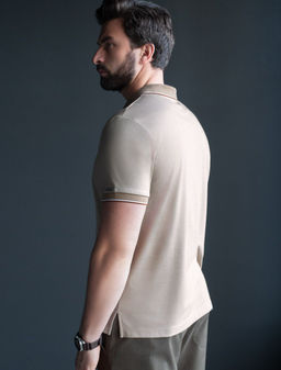 Футболка поло с воротником на пуговтцах из полотна пике с меланжевым плетением с эластаном - Vilatte фото 3