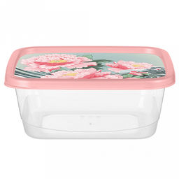 Контейнер для продуктов пластмассовый 0,5л, 13,8х10,6х5,6см, прямоугольный, с декором Сад пионов, розовый (Россия) - Домашняя Мода фото 3