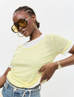 K13568 Футболка с имитацией майки ЖЕЛТЫЙ