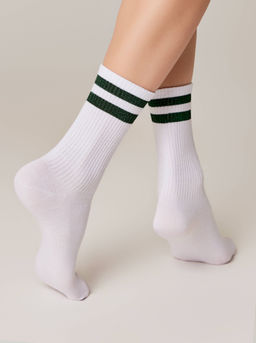 Цена за 2 пары. Носки Классические CONTE ACTIVE Хлопковые носки с яркими полосками из люрекса белый-зеленый - Conte elegant фото 4