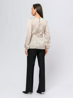 Блуза молочного цвета с поясом и длинными рукавами - 1001dress фото 3