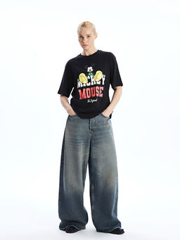 Mickey Mouse Bask?l? Oversize Kad?n Ti??rt