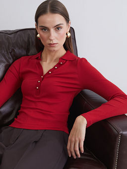 Polo Yaka Modal Kar???ml? Kad?n Ti??rt