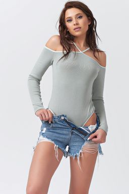 Боди трикотажное с длинным рукавом мятное