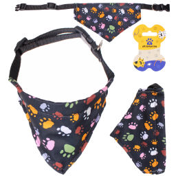 Цена за 4 шт. Ошейник с банданой для кошек и собак мелких пород "Стильный БРО", принт лапки, рM, 20*13см (лейбл)