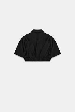 CAMISA CROP POPEL?N RAYAS / Negro