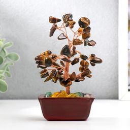 Бонсай декоративный 60 камней «Денежное дерево с тигровыми кристаллами», 13×7×5 см