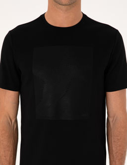 Siyah Regular Fit Bask_l_ Bisiklet Yaka T-shirt