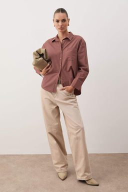 TRENDYOLMILLA Beyaz Tek Cepli Boyfriend/Genis Kal?p Pamuklu Dokuma Gomlek TWOAW20GO0115 фото 103
