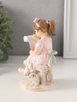 Фигурка «Девочка рисует, с котиком», полистоун, розовый 7.5×7×13 см
