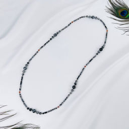 Колье из снежного Обсидиана и Граната (Спессартин) 82 см