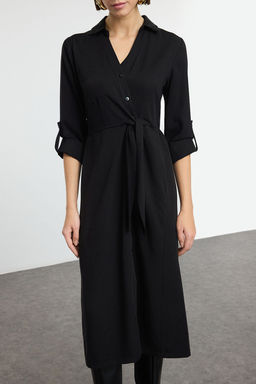 Siyah More Sustainable Midi Dokuma Gomlek Elbise TWOAW25EL00576