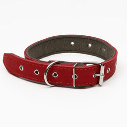 Ошейник комбинированный кожа/брезент, безразмерный, 70 х 3,5 см, ОШ 25-60 см, красный - Пижон фото 2