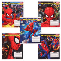 Цена за 20 шт. Тетрадь в клетку 12 листов, 5 видов МИКС, обложка мелованный картон, «Человек-паук»