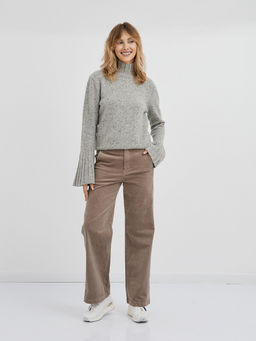 серая меланжевая водолазка с воротником стойкой и с расклешенными рукавами - Glenfield фото 4